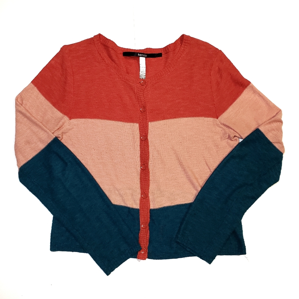 Kensie > Color Block Button-up Sweater Size Small